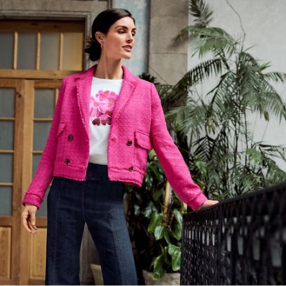 Talbots TWEED DOUBLE BREASTED BLAZER in Pink - Picture 1 of 11